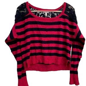Delia's Women's Long Sleeves Navy Pink Stripe Sweater Large